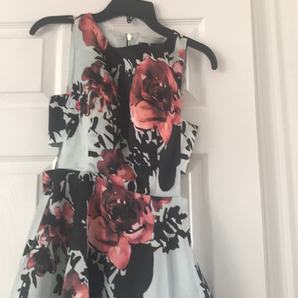 Spring Light blue dress with peach flowers